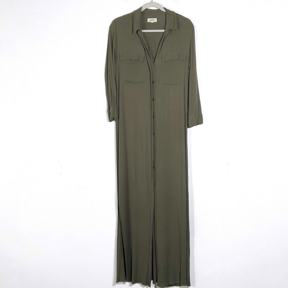 L'agence Midi Shirt Dress Womens Sz‎ SP Olive Green 3/4 Sleeve No Belt